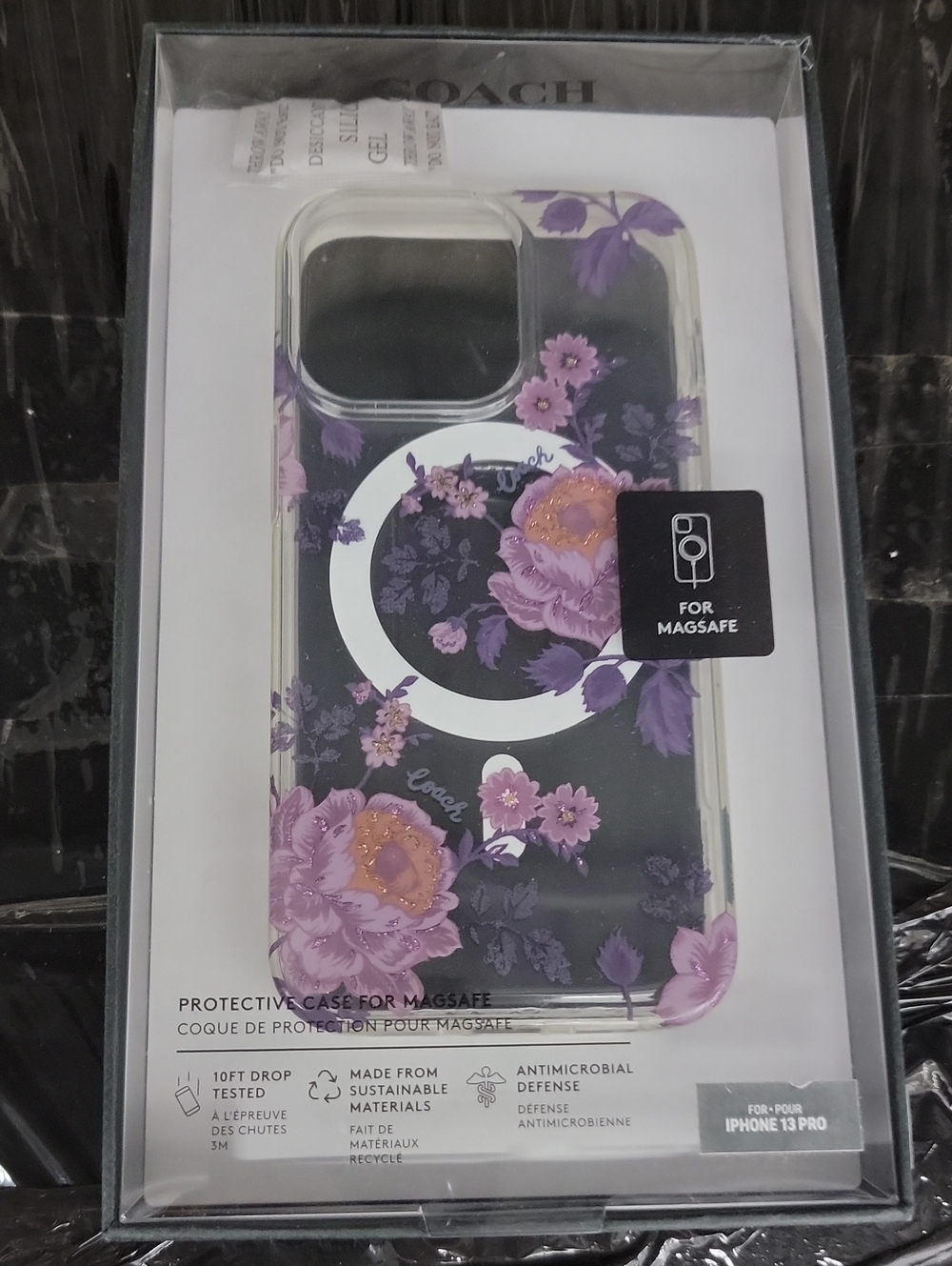 COACH Clear MagSafe iPhone 13 Pro Case with Purple Floral Design